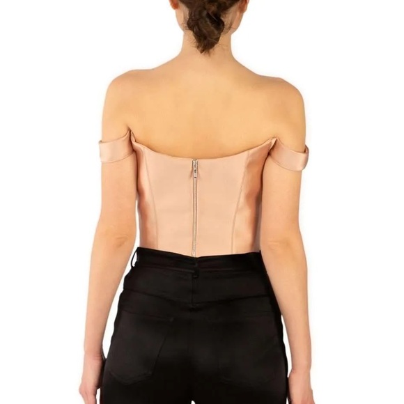 Rozie Corsets | Beige Off The Shoulder Satin Corset Top With Stitching Size: 38 - Picture 2 of 8